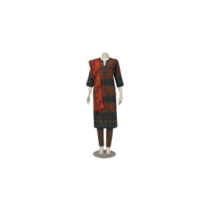 Orange Dual Tone Printed and Embroidered Viscose-Cotton Shalwar Kameez Set