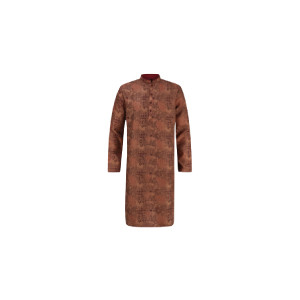 Brown Printed and Embroidered Silk Panjabi