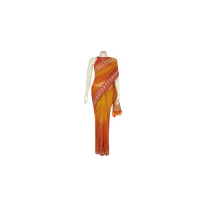 Orange Nakshi Kantha Embroidered Muslin Saree
