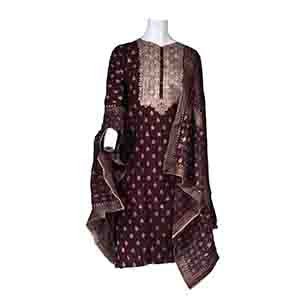 Coffee Golden Fabric Printed Shalwar Kameez
