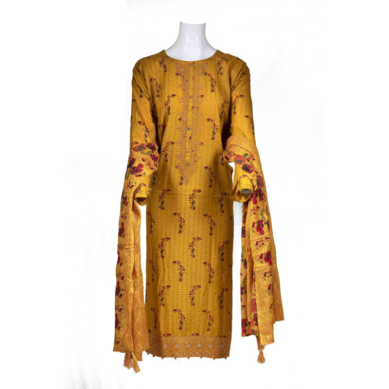 Stitched Embroidery Semi Cotton Three Piece