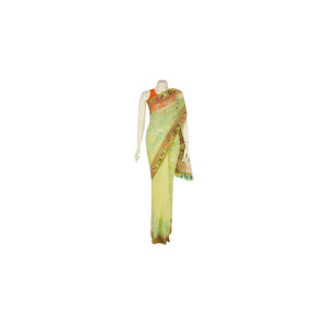 Lemon Yellow Appliqued and Embroidered Muslin Saree