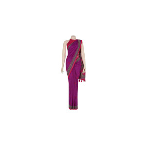 Purple Nakshi Kantha Embroidered Silk Saree