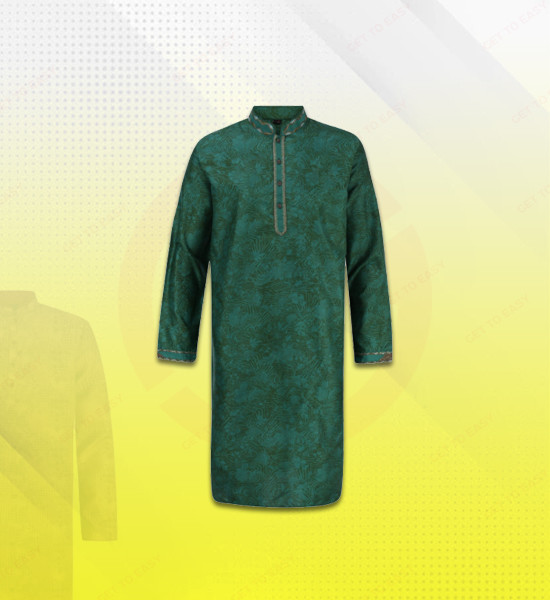 Green Printed and Erri Embroidered Silk Panjabi