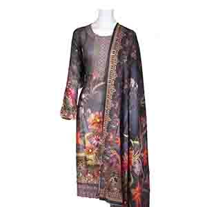 Unstitched Cotton Digital Printed Embroidered Three Piece
